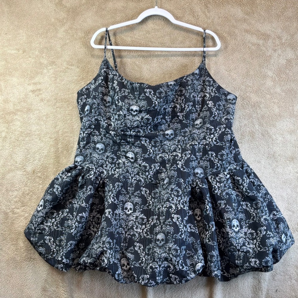 Trickz N Treatz Dolls Kill Gothic Damask Corset Dress Skull Bubble Hem Black 3X - Picture 1 of 9